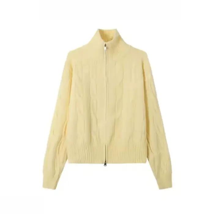Double fermeture éclair col haut pâte frite torsions pull Cardigan femmes automne et hiver