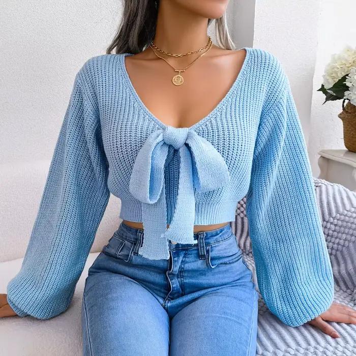 Y2K – pull dos nu avec nœud papillon pour femme