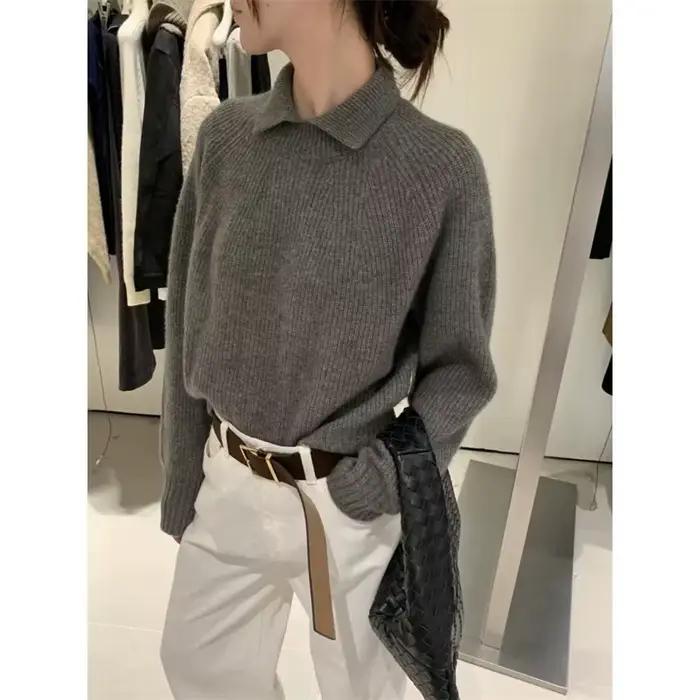 Pull polyvalent à petit revers exquis pour femmes