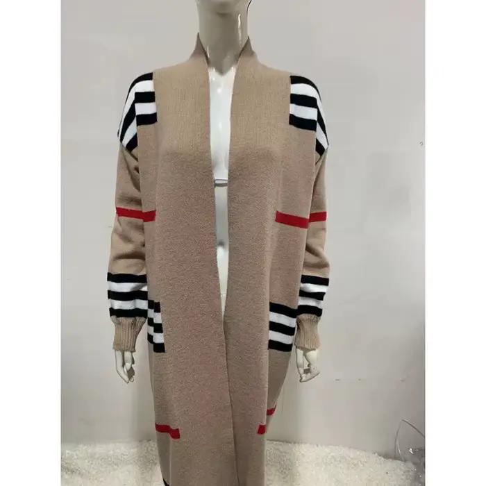 2025 Cardigan en tricot rayé à manches longues, manteau pull ample