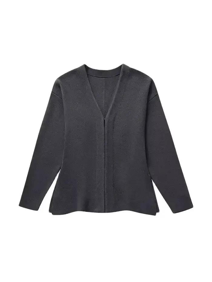 Pull Cardigan en tricot ajusté à crochet sur le devant pour femmes