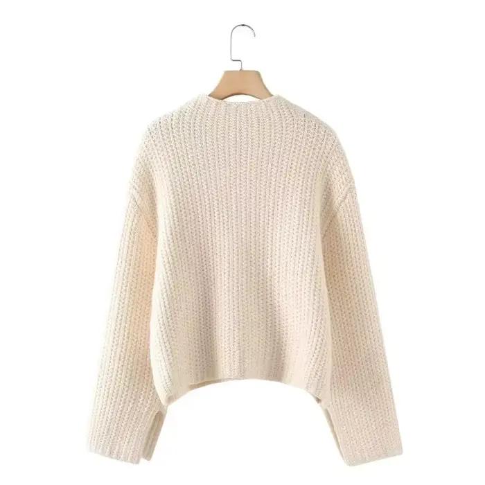Pull à col rond Y2k pour femme, pull court en tricot blanc uni, Vintage, hiver