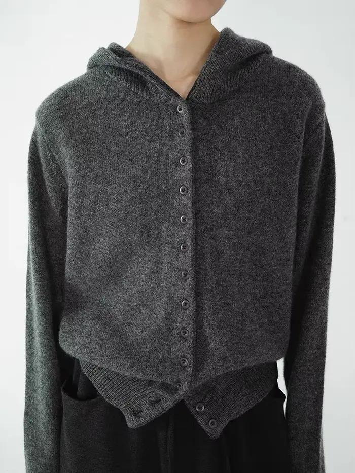 Cardigan à capuche Emperoe Goat en pur cachemire bleu ciel pour femme, coupe ample, bureau dame, automne hiver 2025, 100% cachemire, simple boutonnage, ouverture totale, tricoté, option de couleur bleu ciel, expédition depuis Chine
