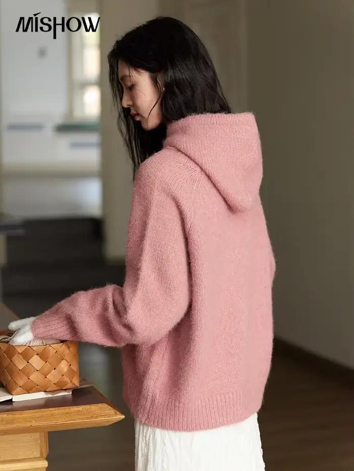 MISHOW pull tricoté à capuche col chaud laine pour les femmes 2025 automne hiver confortable coupe ample décontracté