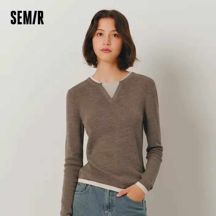 Semir tricoté pull femmes laine contenant col rond coupe ajustée tempérament 2025 hiver NewColorblock