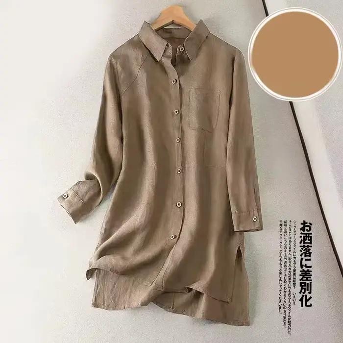 Blouse cardigan longue en coton et lin pour femme, rétro et littéraire, décontractée et élégante, idéale pour printemps-automne, occasion décontractée, style bureau dame