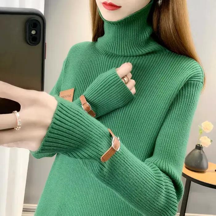 Pull tricoté col roulé uni tendance pour femme – Nouveauté automne – Haut décontracté ample style coréen