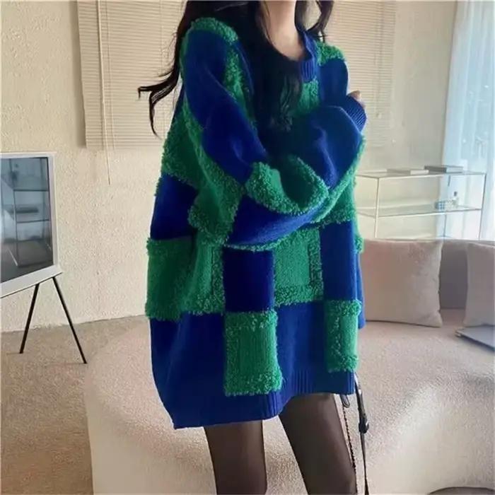 Pull à carreaux pour femmes en automne et en hiver