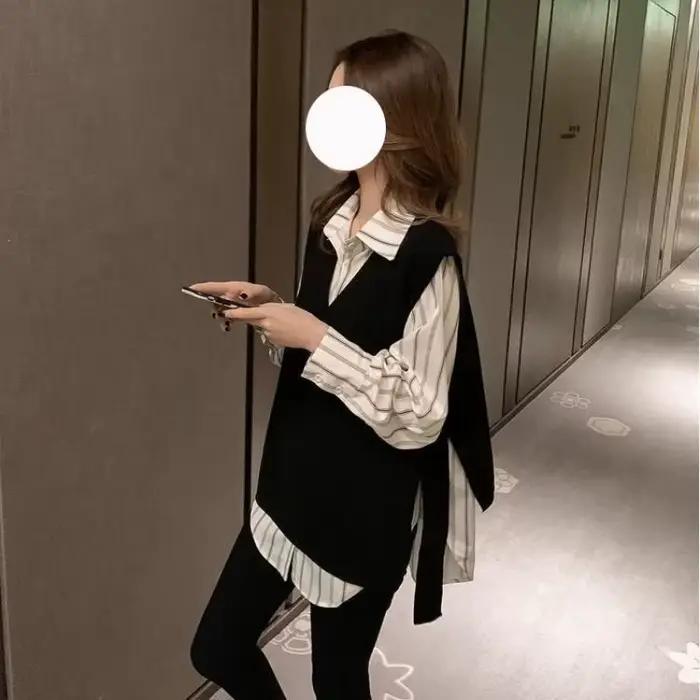 Gilet tricoté pour femmes ample col en V pull noir vêtements chauds automne hiver occassions spéciales