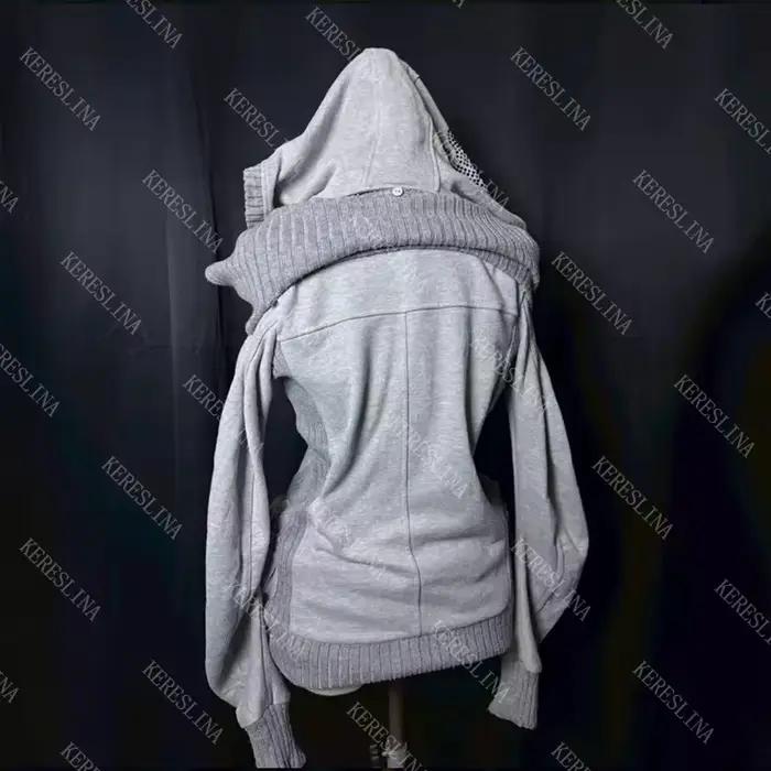 Veste de mode féminine mince année 2000 esthétique Harajuku chaude fille mode américaine rétro Y2K rue hip hop rock veste polyester élasthanne à capuche