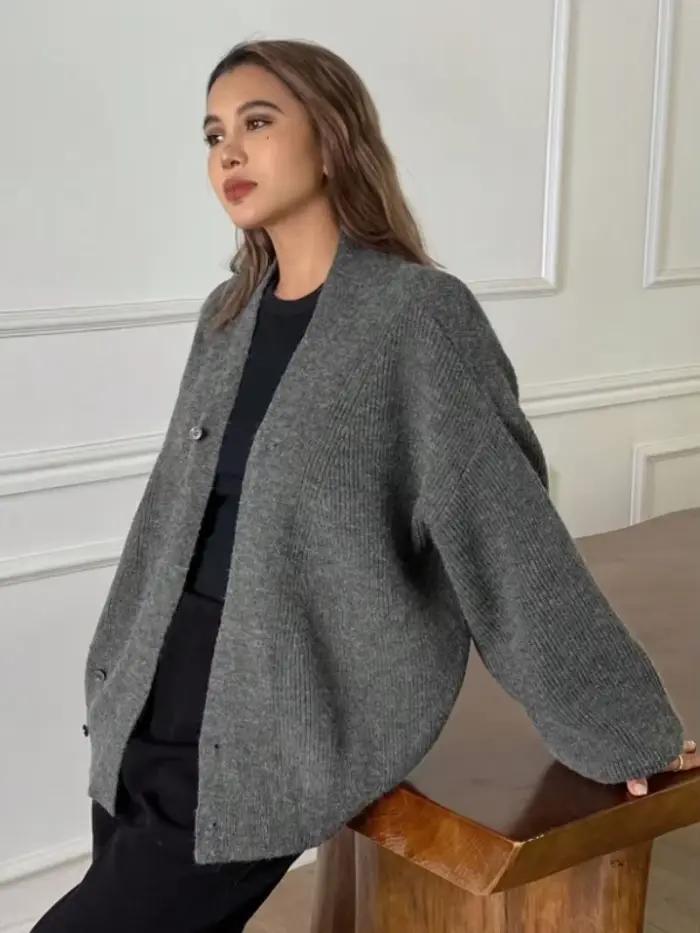 Pull Chic à boutons pour femme, élégant, col en v, tricoté, épais, manches longues, Cardigan, mode automne hiver 2025, vêtements d'extérieur pour femmes