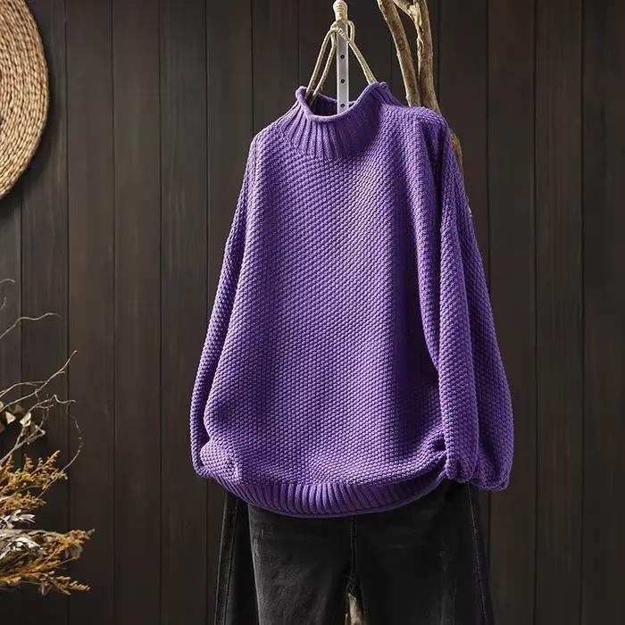 Pull pull femmes 2025 automne hiver pull décontracté col mi-haut couleur unie Vintage haut en tricot bureau dame tricots