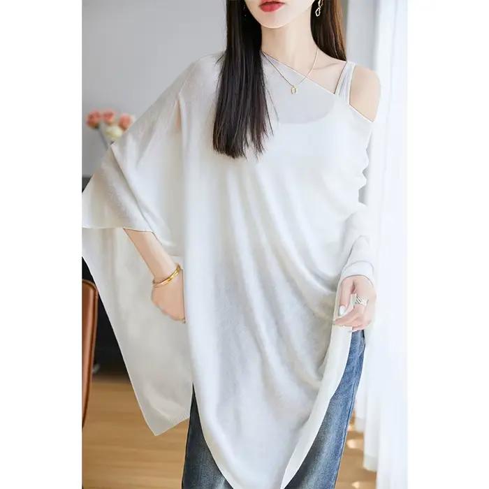Nouveau 100% laine mérinos châle femmes col rond tricoté pull en cachemire automne hiver tricots respectueux de la peau vêtements à la mode