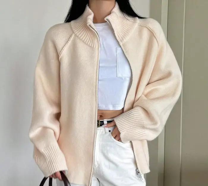 Cardigan en maille zippé pour femme