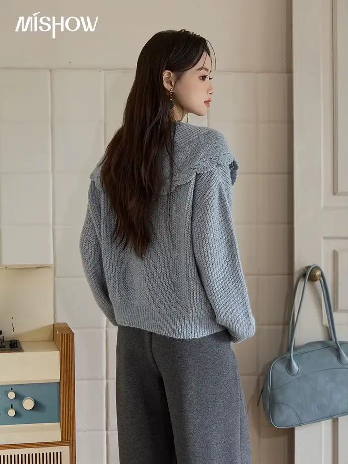 pull Mishow ample et décontracté pour femmes, automne hiver, manches longues, col rond détachable, laine acrylique nylon polyester, confort bureau soirée