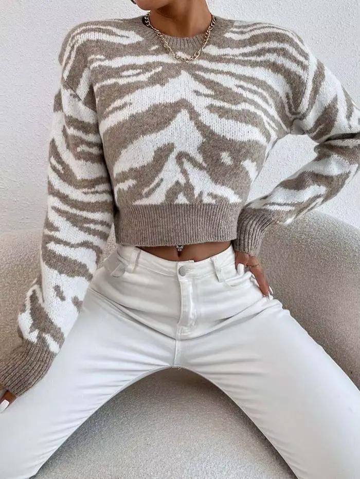 Pull court imprimé léopard pour femme