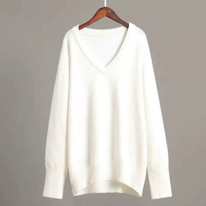 Pull à col en v femmes 2025 automne et hiver couleur unie européenne et américaine