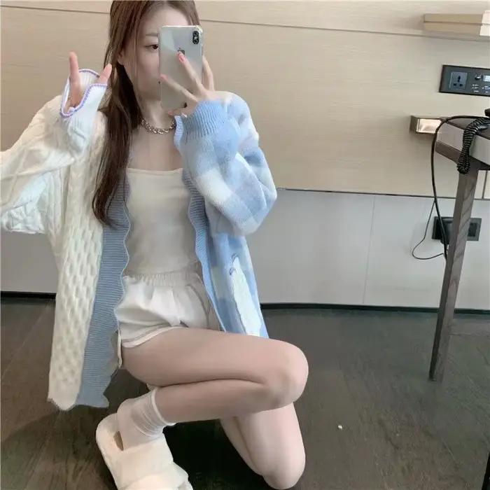 Cardigan pour femmes, vêtements à carreaux