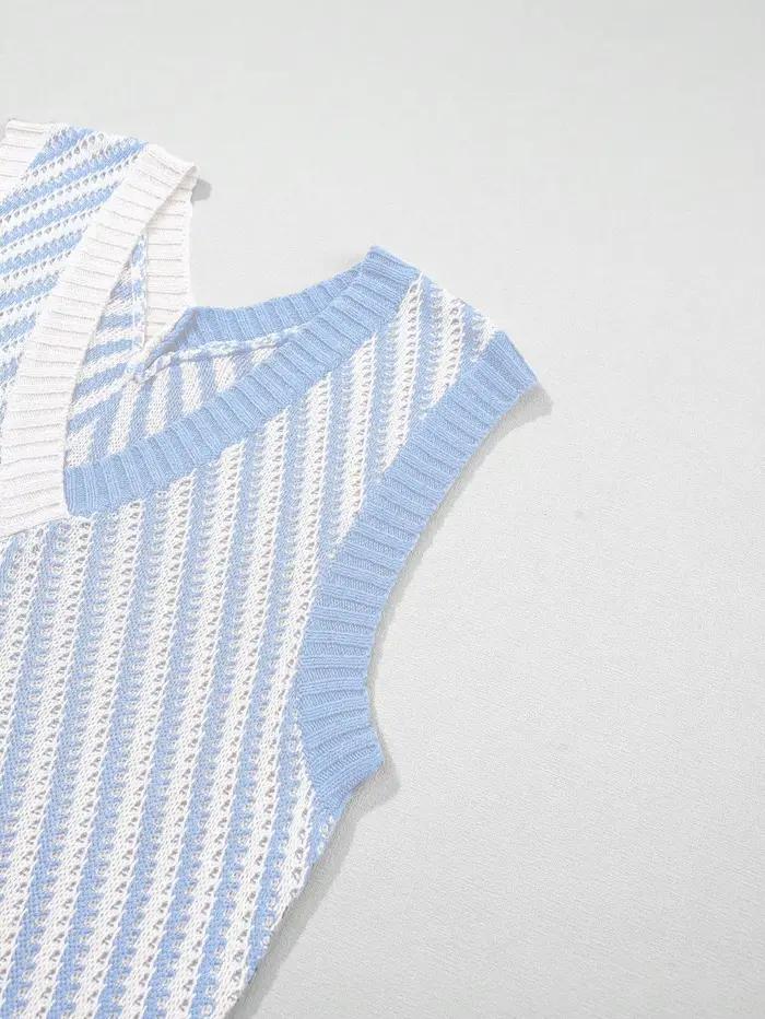 Gilet décontracté pour femmes, rayures multicolores, col en V, style vacances d'été, tendance pour dames toutes saisons