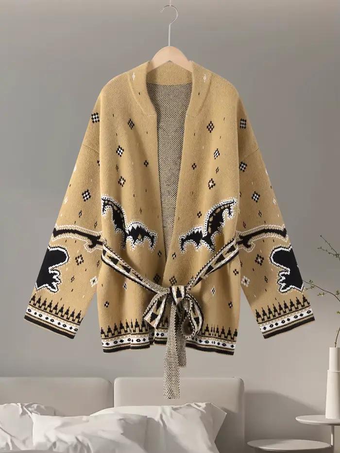 Cardigan Vintage à lacets en Jacquard pour femmes