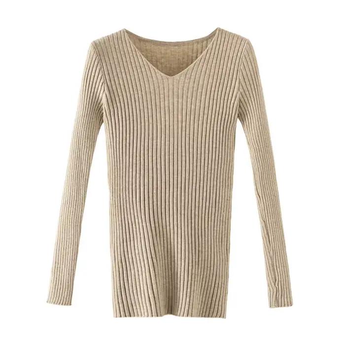 2026 col en v solide automne hiver pull femmes