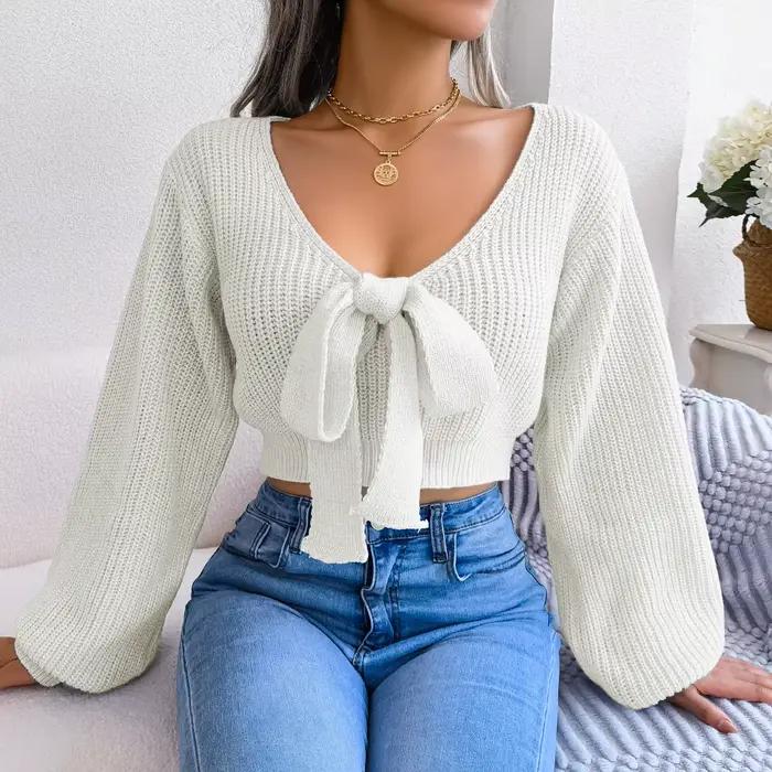 Y2K – pull dos nu avec nœud papillon pour femme
