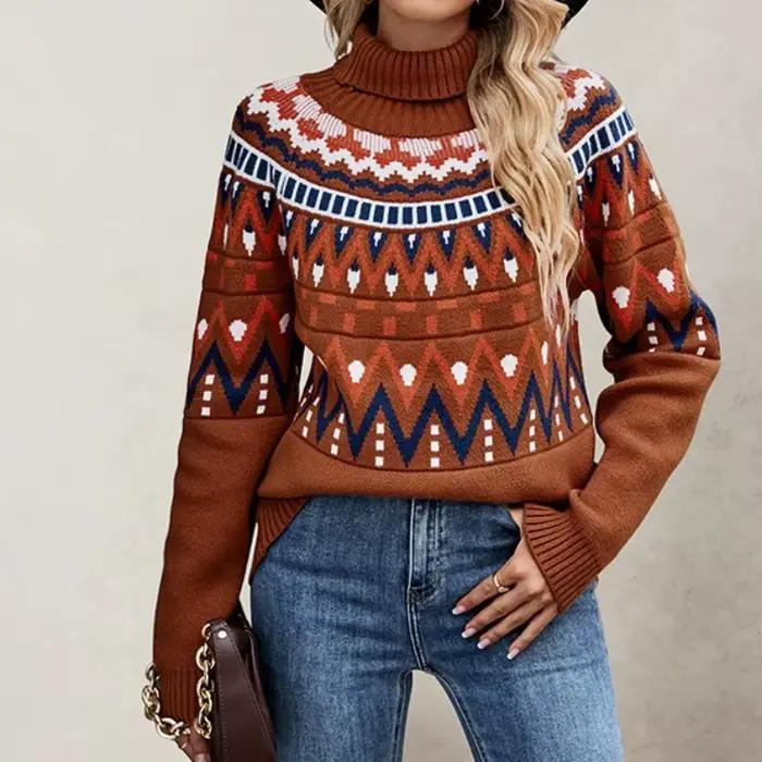 Nouveau pull rétro en rayures couleur bloc pour femmes, hiver 2025, style high street, polyester ample et chaud