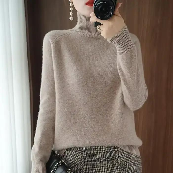 Pull tricoté ample à col haut pour femme