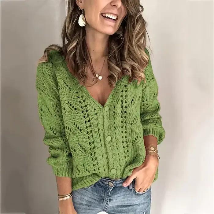 Cardigan au crochet vert foncé pull grande taille femme hiver tricot