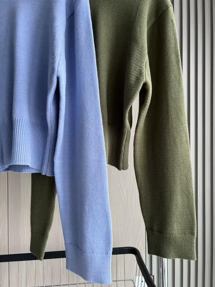 Pull tricoté à manches amples et col rond pour femme