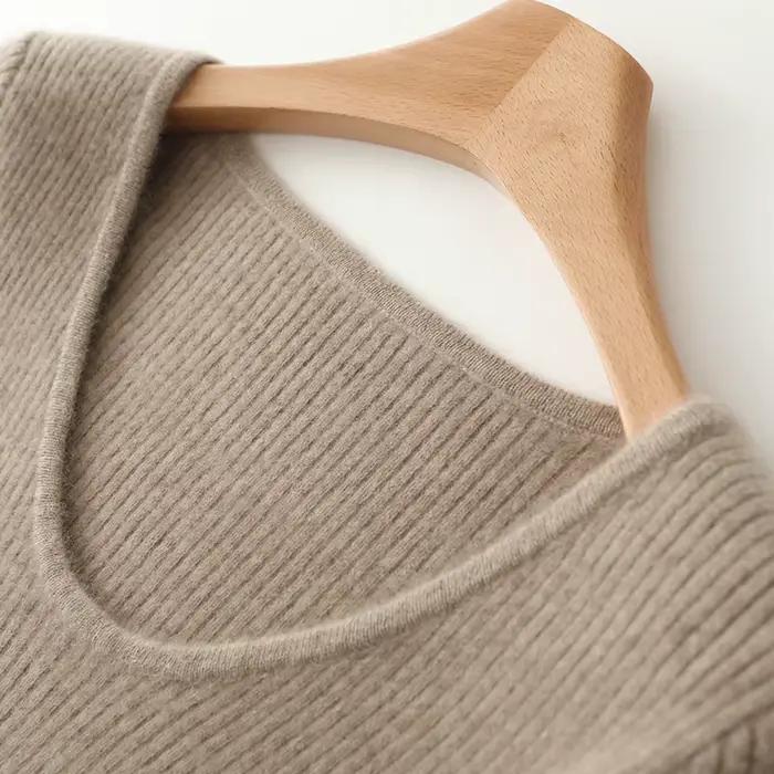VU col coupe ajustée 100% laine mérinos femmes automne hiver nouveau Style à manches longues chaud couleur unie pull à la mode robe en tricot