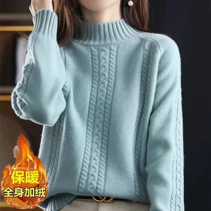 Pull à col mi-haut pour femme en laine et acrylique avec broderie ample et décontracté pour automne hiver occasions spéciales