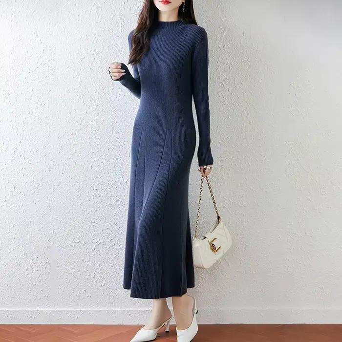 Nouvelle robe à col rond pour femmes avec pull 100% laine mérinos automne et hiver