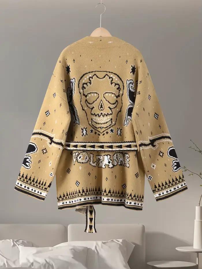 Cardigan Vintage à lacets en Jacquard pour femmes