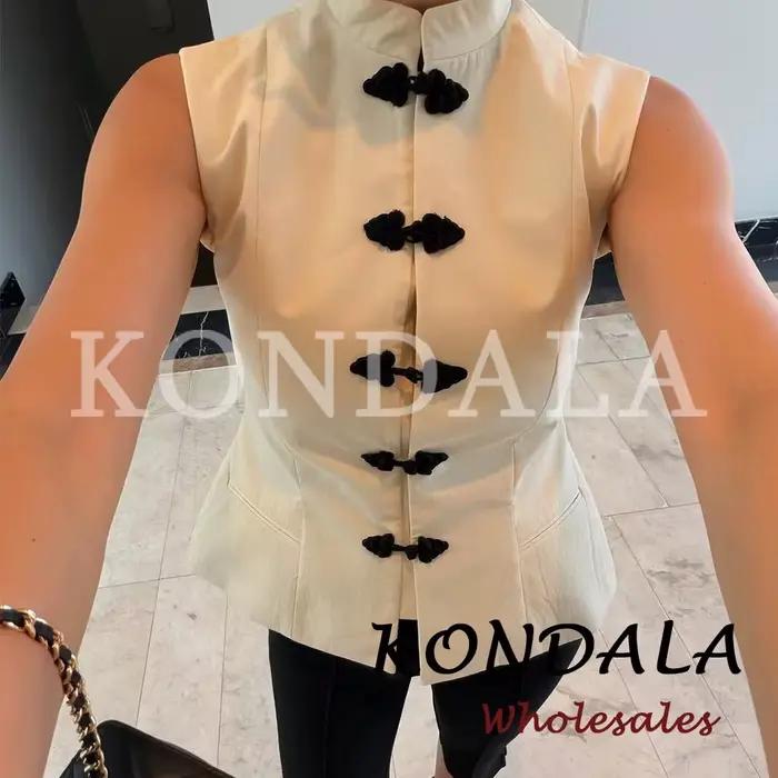 KONDALA Chic Beige Tendance 2026 Gilet Femme Décontracté Moderne Gilet Fourreau Vintage Élégant Sans Manches Streetwear Gilet Vintage Mujer