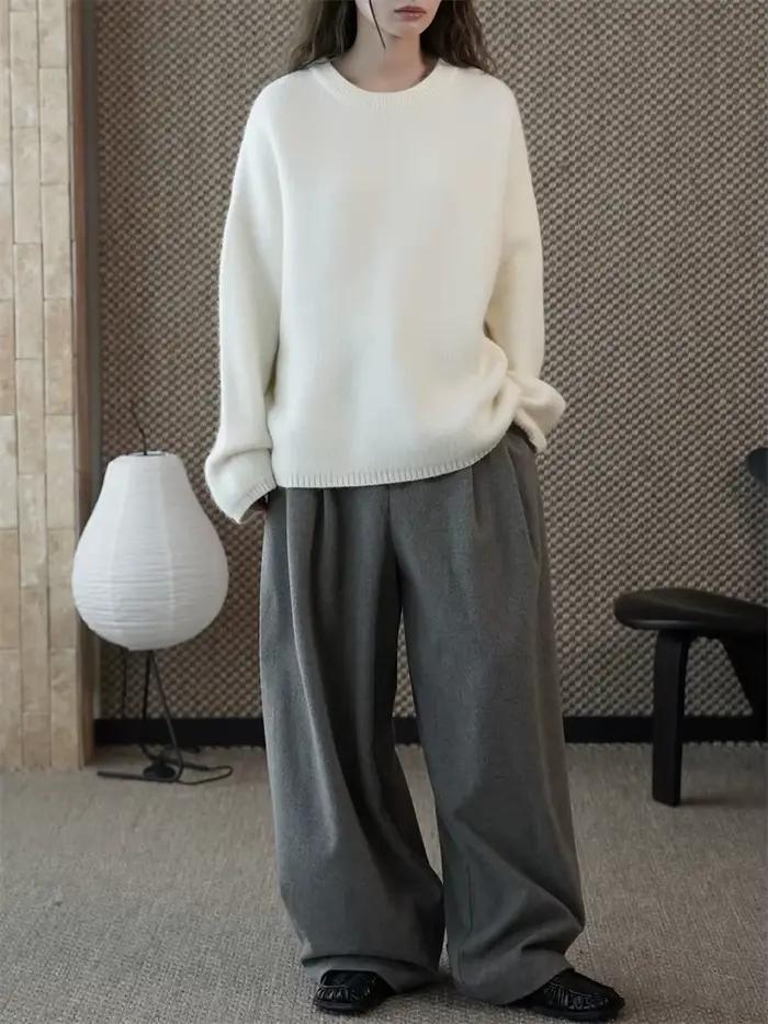 Pull en laine tricoté HanOrange 2026 Hiver Simple et décontracté pour femme