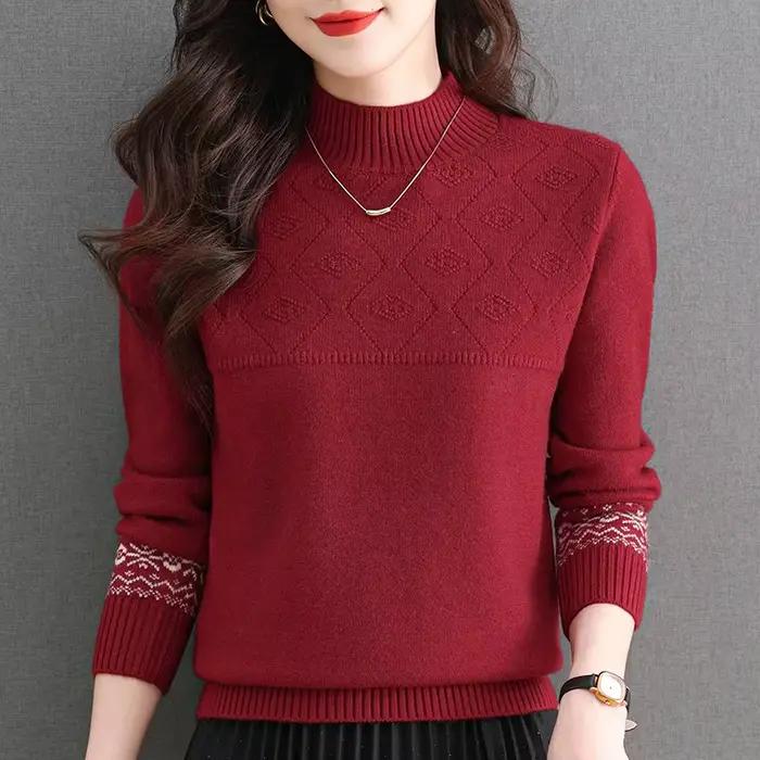 Pull en laine à manches longues et col mi-haut pour femme