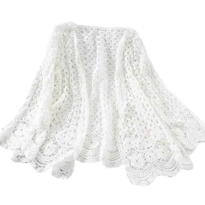 Cardigan en dentelle ouverte au crochet pour femme
