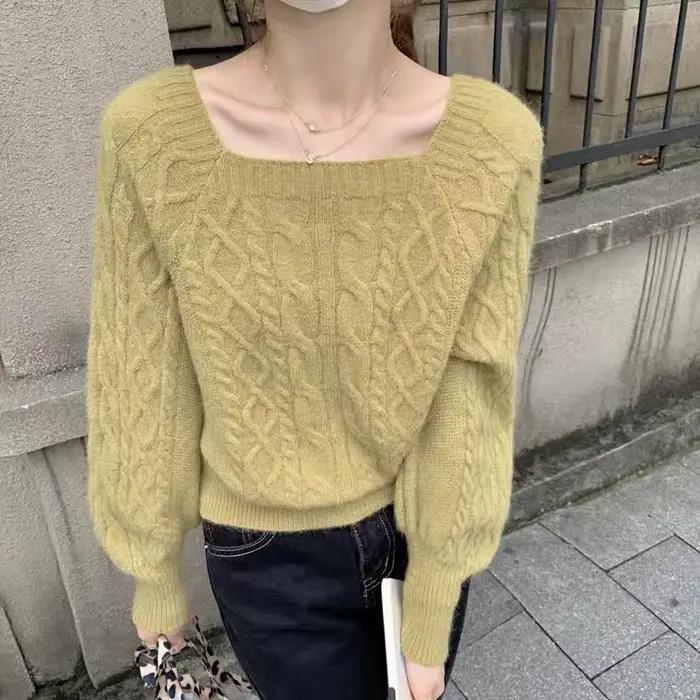 2025 pull à col carré pour femmes court hiver tricoté haut d'automne femmes