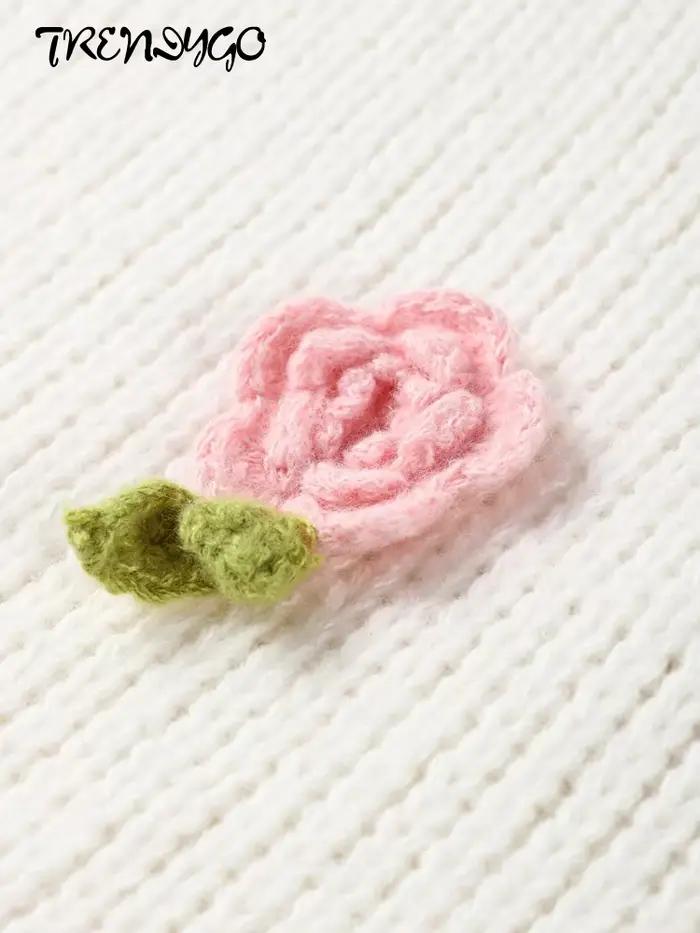 Pull tricoté surdimensionné à fleurs 3D pour femmes