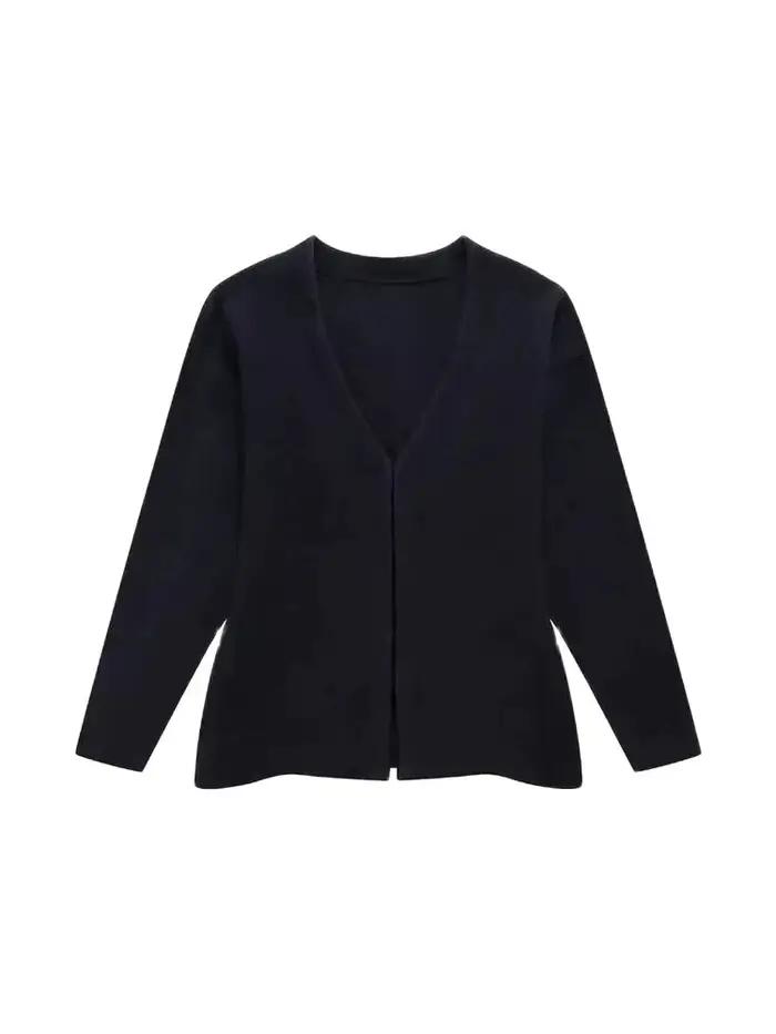 Pull Cardigan en tricot ajusté à crochet sur le devant pour femmes