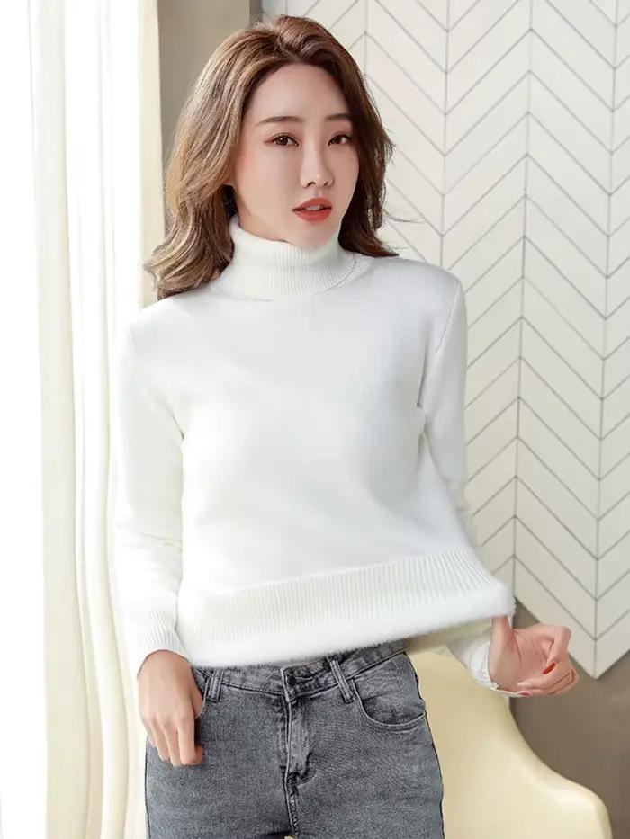 Pull pour femmes hiver épaissir col roulé mince tricot