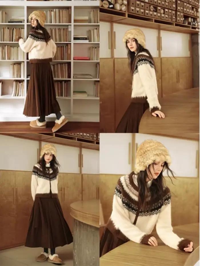 Cardigan en laine d'alpaga et polyester décontracté pour femme style nordique automne hiver occassions spéciales confortable élégant à offrir