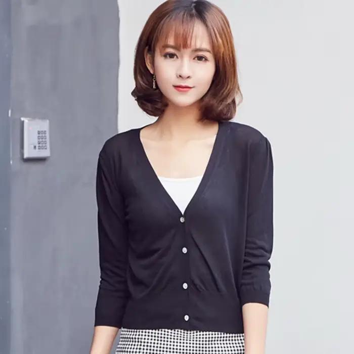 Cardigan femme ete légère crop top manche longue en crochet pull laine à tricoter fin jersey vêtements 2025 haut pulle