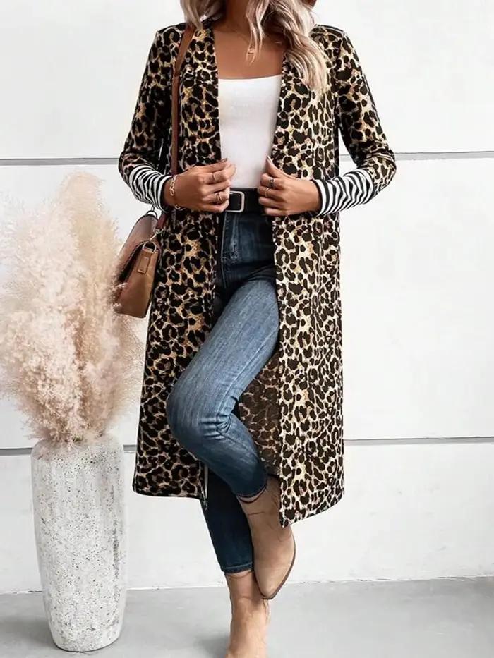 Cardigan long imprimé léopard pour femme