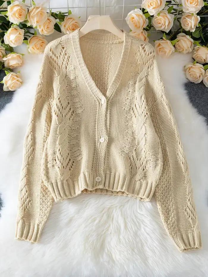 Cardigan tricoté ajouré au Crochet pour femmes