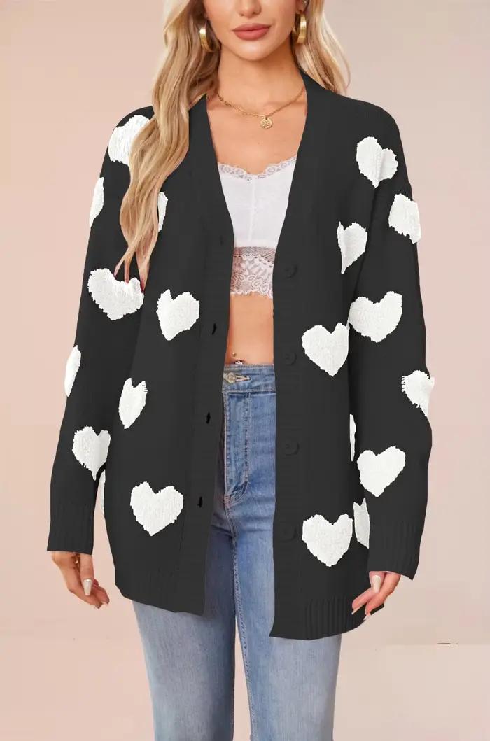 Cardigan en polyester forme de cœur solide et décontracté avec col rond et fermeture éclair pour femmes occassions automne hiver