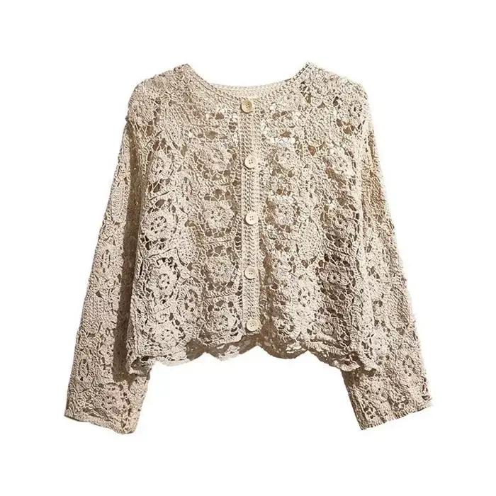 Cardigan en coton et dentelle pour femme