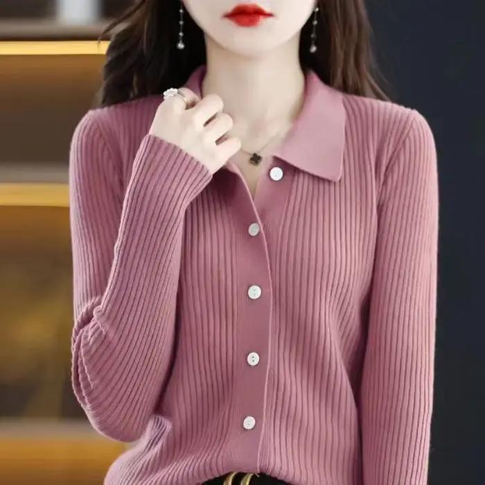 Polo rouge hiver bouton hauts en tricot pour femme Cardigan rose pull