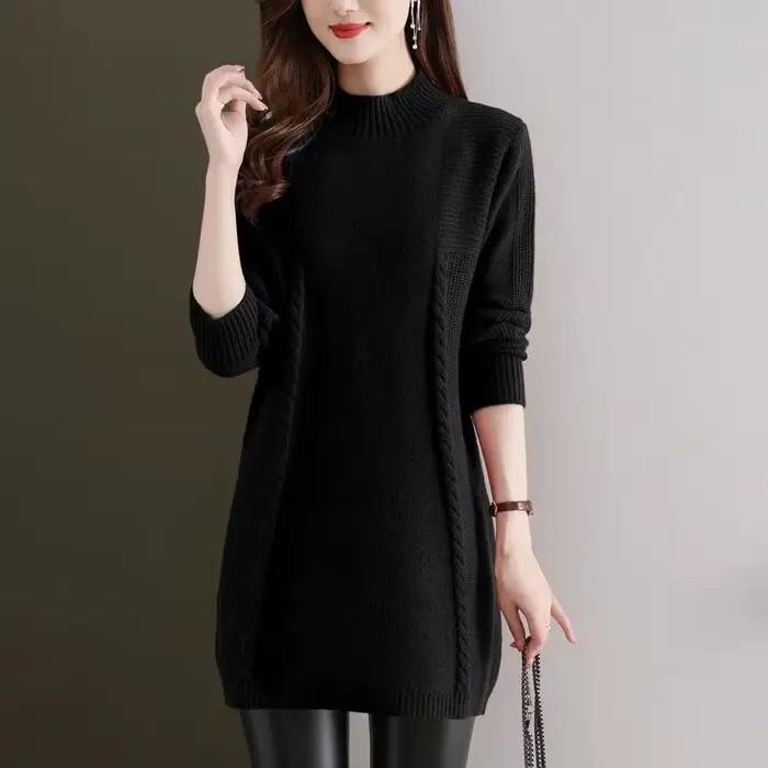 Chemise de base mi-longue à col mi-haut pour femme